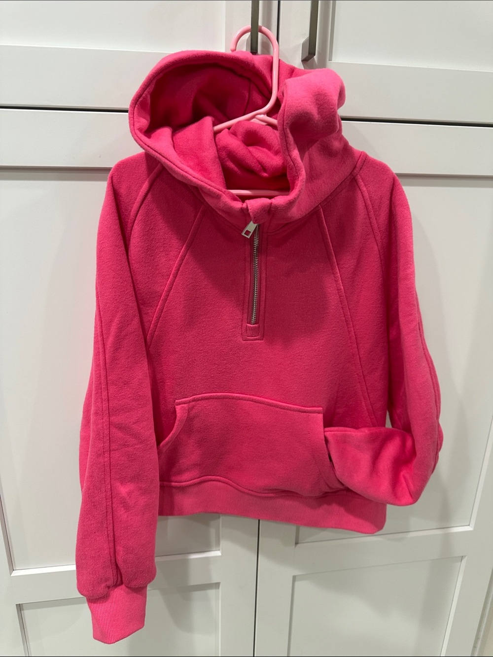 Girls 9-10  cropped Hot Pink Fleece Half-Zip Hoodie pullover